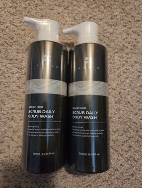 2x NEW BRMUD Relief Mud Daily Scrub Body Wash 500 ml 16.9 fl oz 2 pack SET